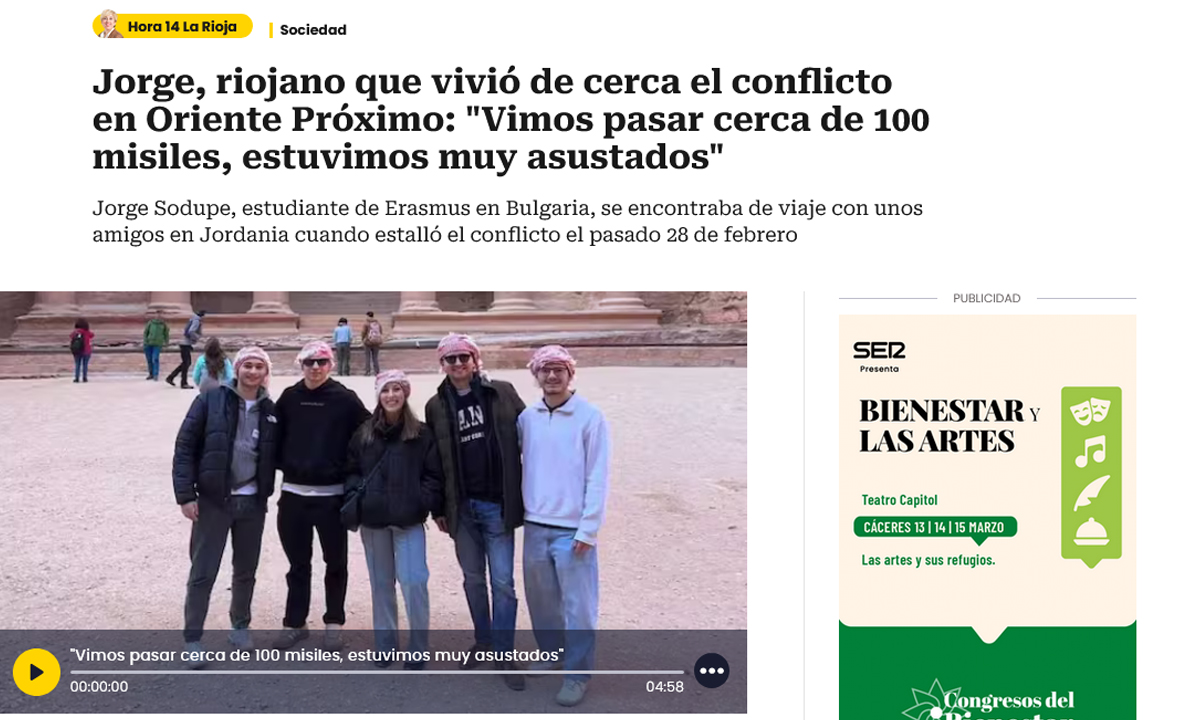 Un joven riojano vio los ataques de Israel a Irán desde Jordania